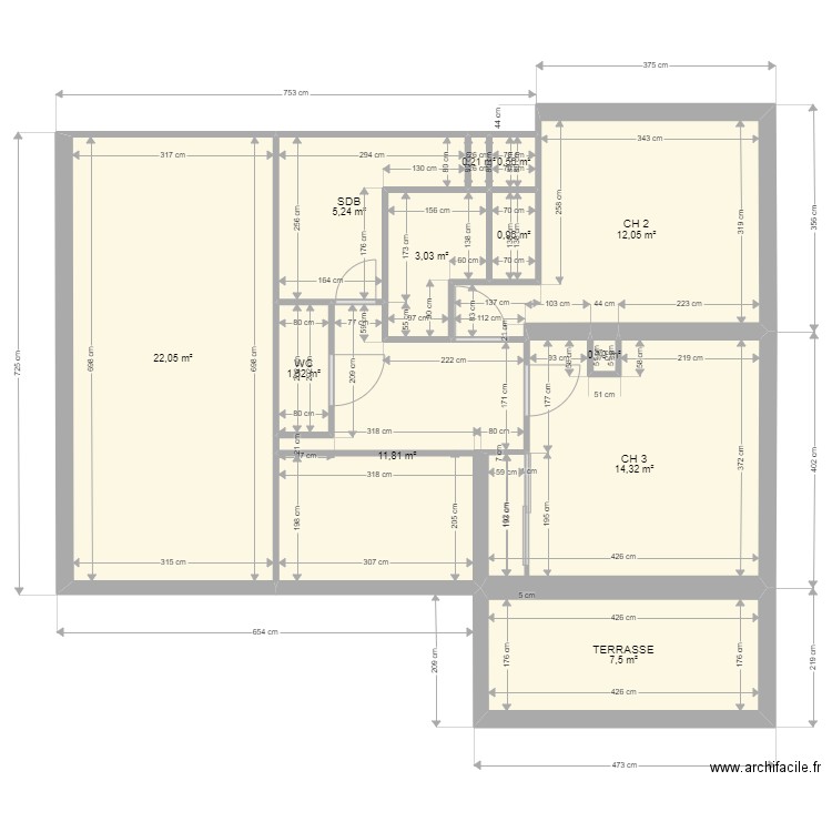 plan 3. Plan de 12 pièces et 80 m2