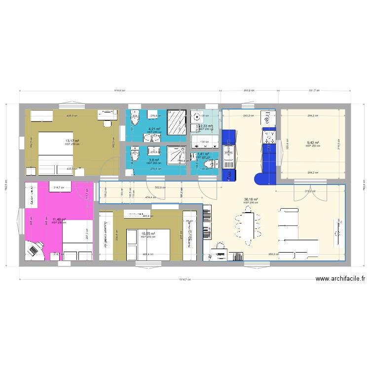 110 m2 2021. Plan de 9 pièces et 93 m2