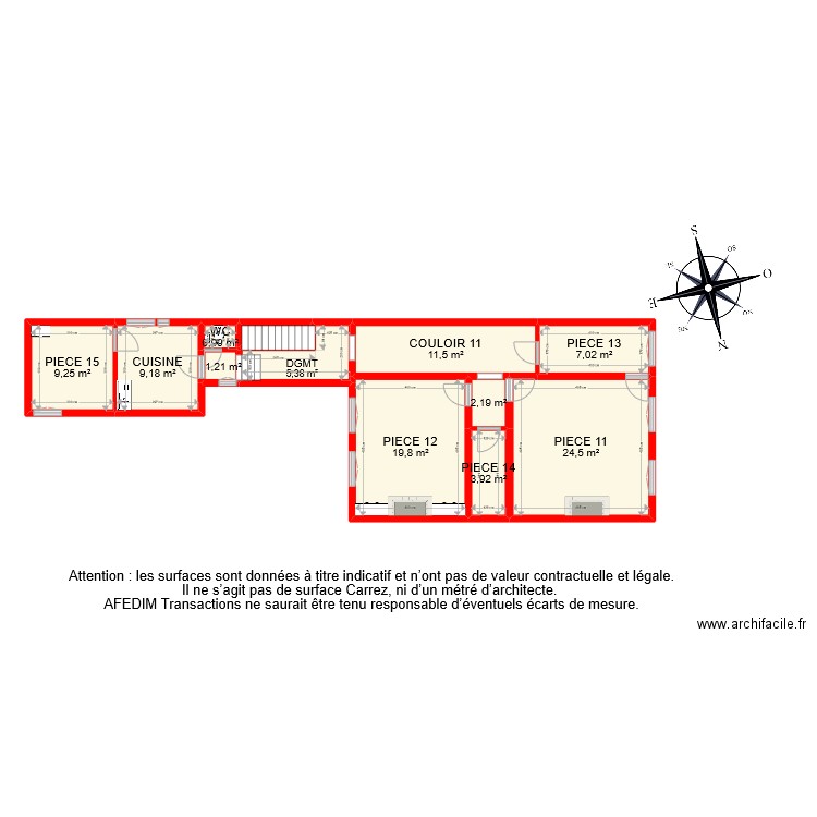 BI 10539 ETAGE EF. Plan de 12 pièces et 97 m2