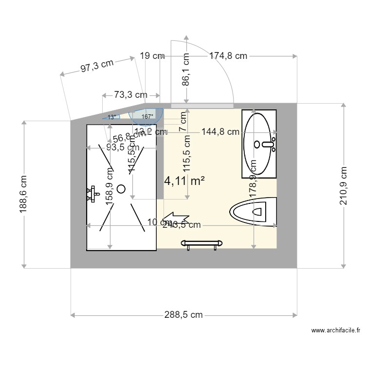 terrien pierrot 3. Plan de 1 pièce et 4 m2