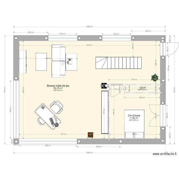 Etage Mas 1. Plan de 3 pièces et 65 m2
