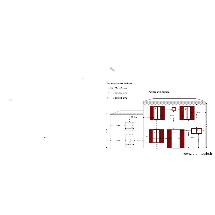 facade sud actuelle. Plan de 0 pièce et 0 m2