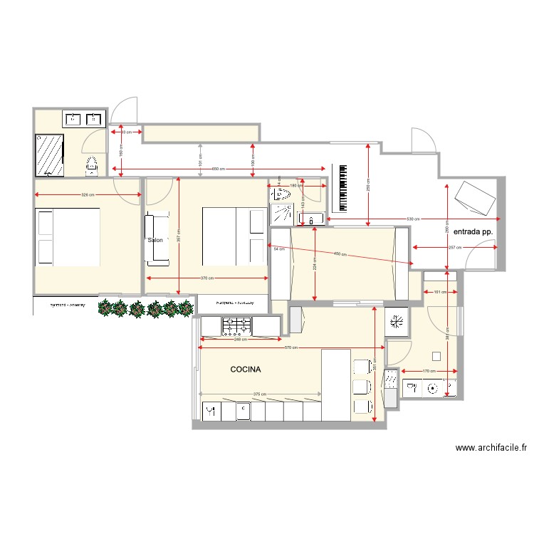 COCINA CARMEN medidas . Plan de 0 pièce et 0 m2