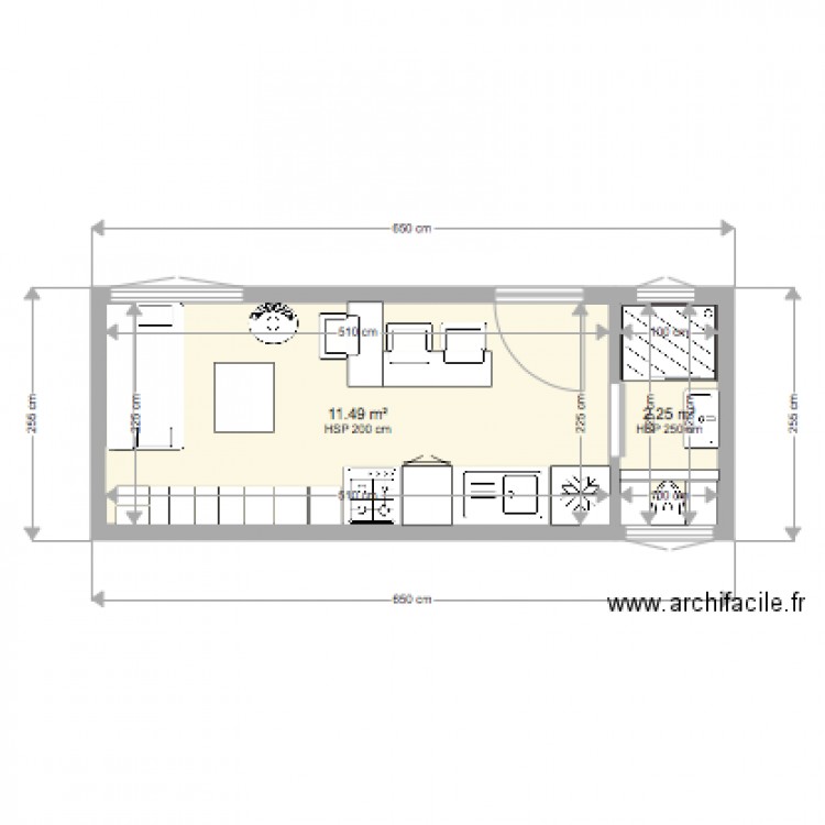 Plan Tiny House 650cm. Plan de 0 pièce et 0 m2