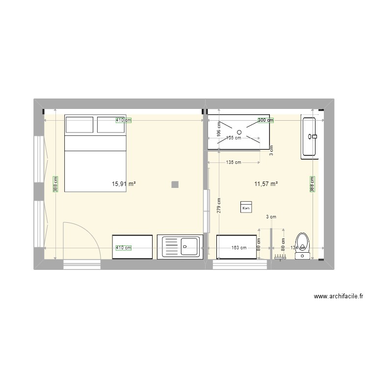 Annexe. Plan de 2 pièces et 27 m2