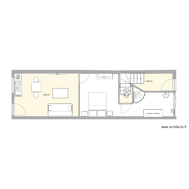 MAR. Plan de 3 pièces et 23 m2