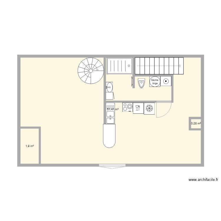 studio chatterie. Plan de 3 pièces et 54 m2