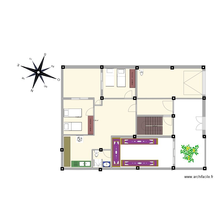 R1 BATTU. Plan de 3 pièces et 66 m2