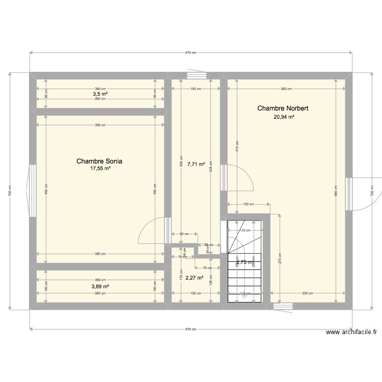 Maison mamy étage. Plan de 7 pièces et 59 m2