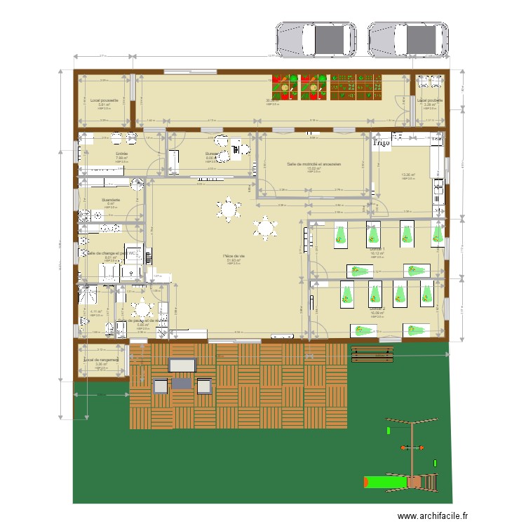 PLan micro creche. Plan de 15 pièces et 195 m2