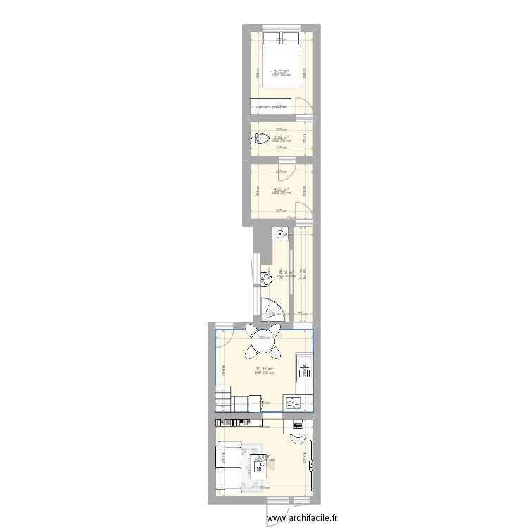 Appart projeté. Plan de 6 pièces et 40 m2