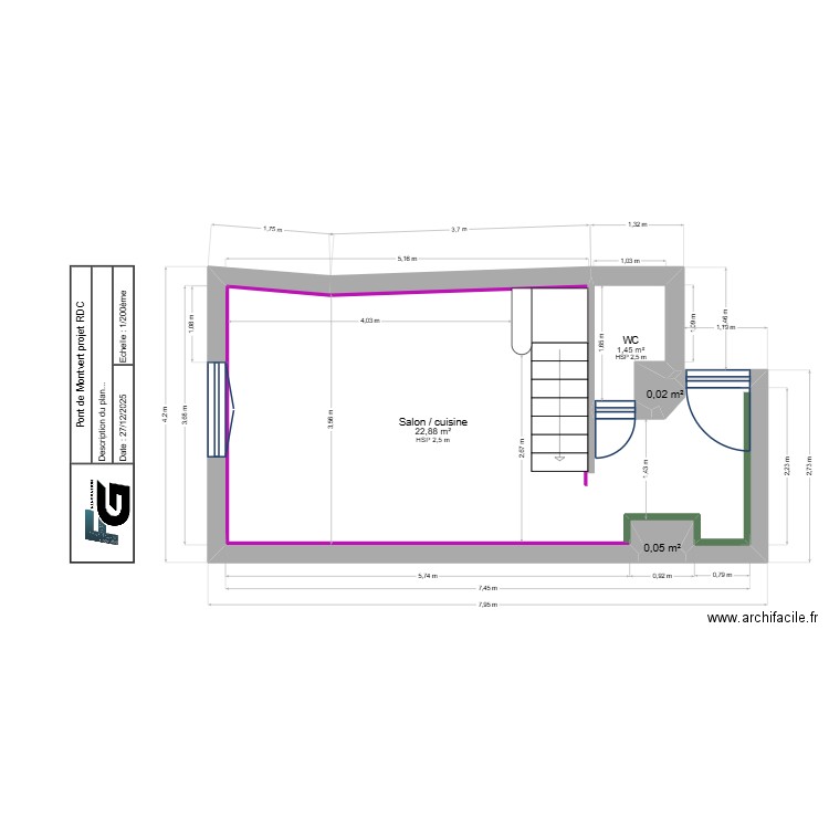 Pont de Montvert projet RDC. Plan de 4 pièces et 24 m2