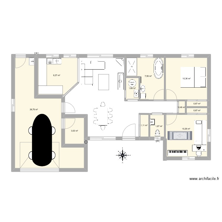 Projet maison 3. Plan de 12 pièces et 73 m2