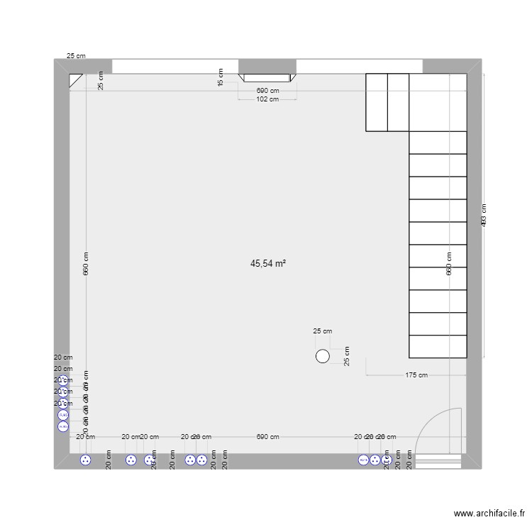 plan bureau vide. Plan de 1 pièce et 46 m2