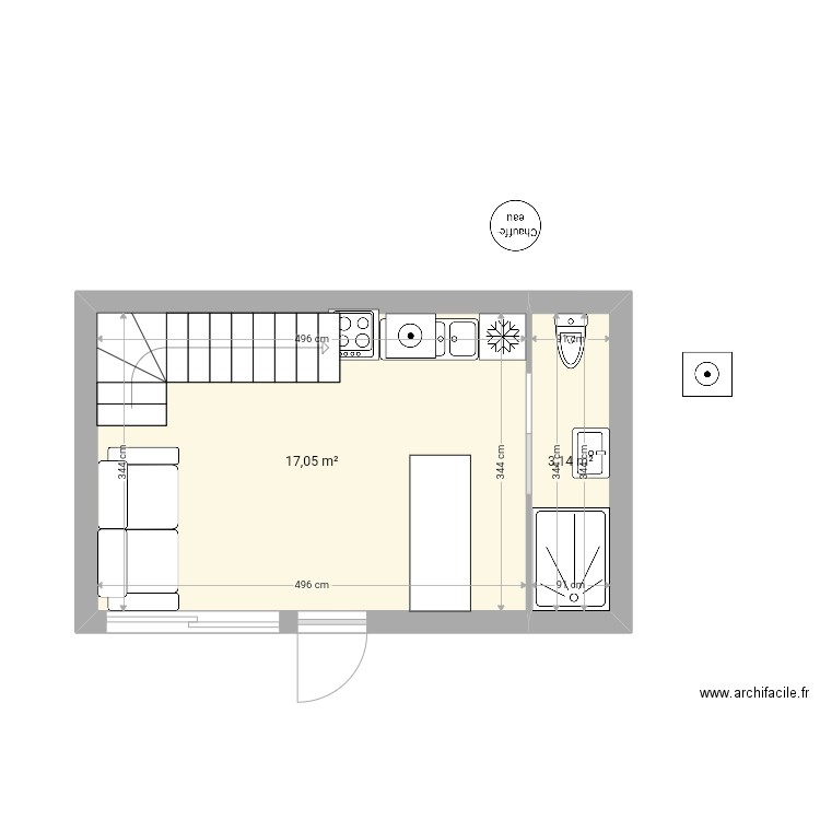 Cabane3. Plan de 5 pièces et 42 m2