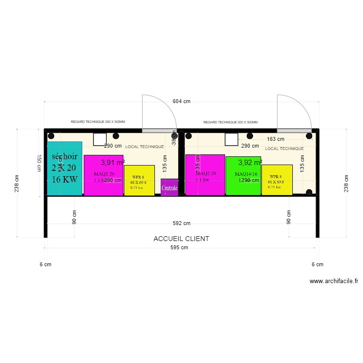 KIOSQUE DOUBLE AVEC MACHINE V 4. Plan de 2 pièces et 8 m2