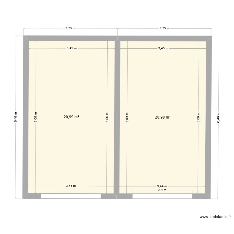 GARAGE1. Plan de 2 pièces et 42 m2