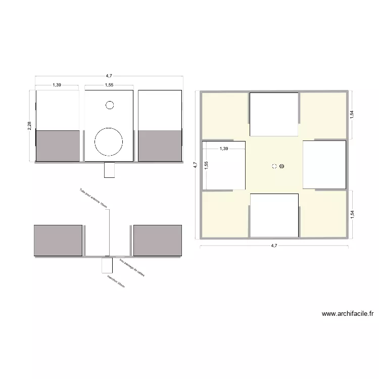 platine enceintes. Plan de 1  et 21 m²