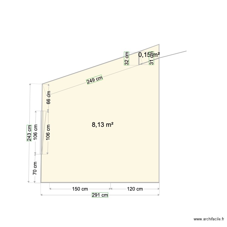 1DE KUCHNIA. Plan de 2 pièces et 8 m2