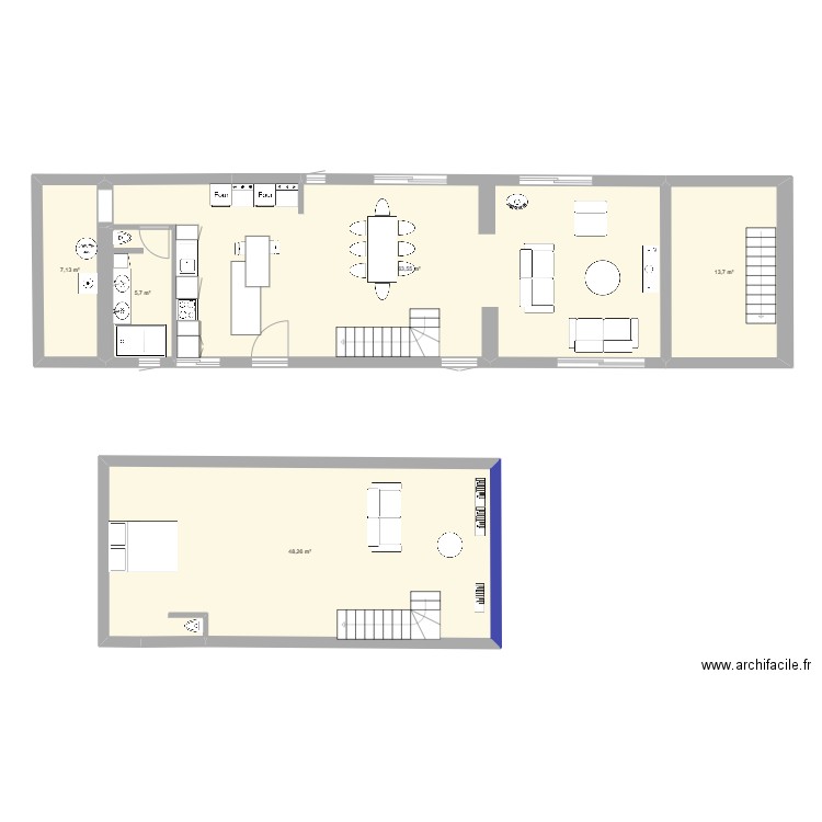 Longère 1. Plan de 5 pièces et 138 m2