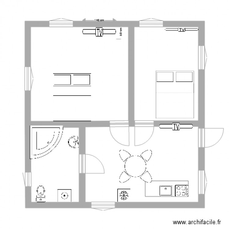 dar w. Plan de 4 pièces et 48 m2