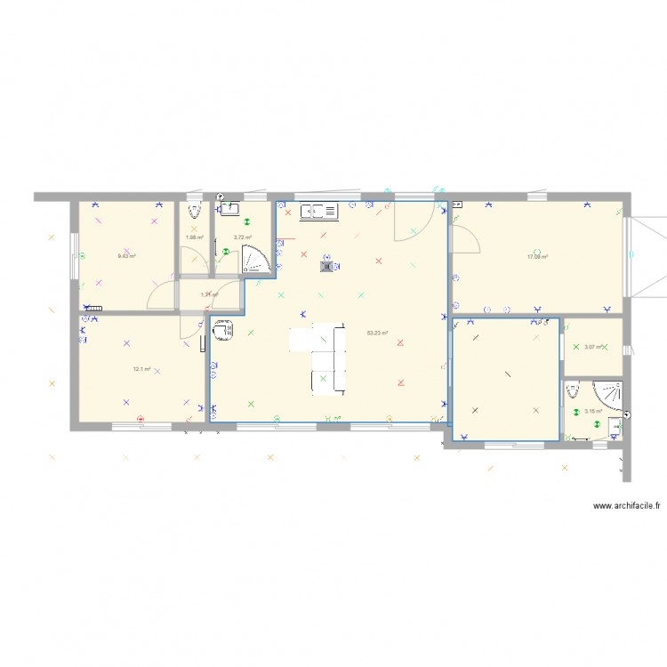 schéma elec de masse eclairage et prises. Plan de 0 pièce et 0 m2