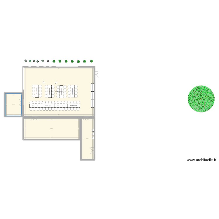 salle 50 ans . Plan de 4 pièces et 270 m2