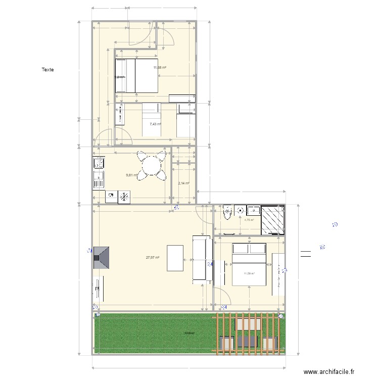 appart vert  f3 c f4. Plan de 9 pièces et 103 m2