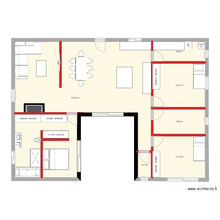 Plan de base 2. Plan de 6 pièces et 123 m2