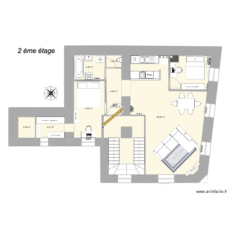 RAy 2ème étage. Plan de 0 pièce et 0 m2