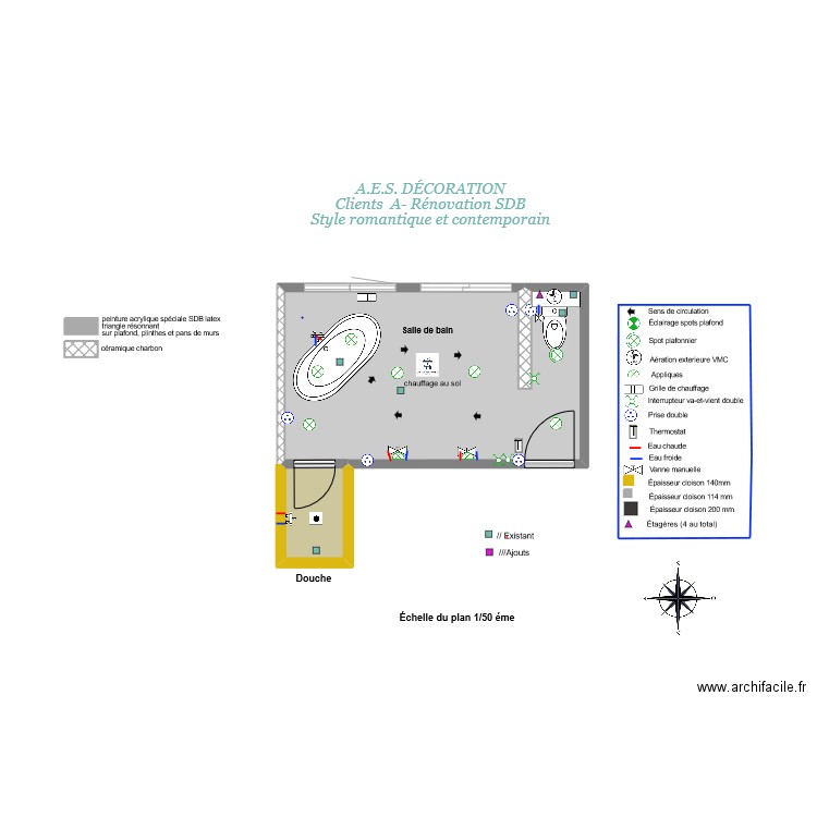 Murs. Plan de 2 pièces et 13 m2