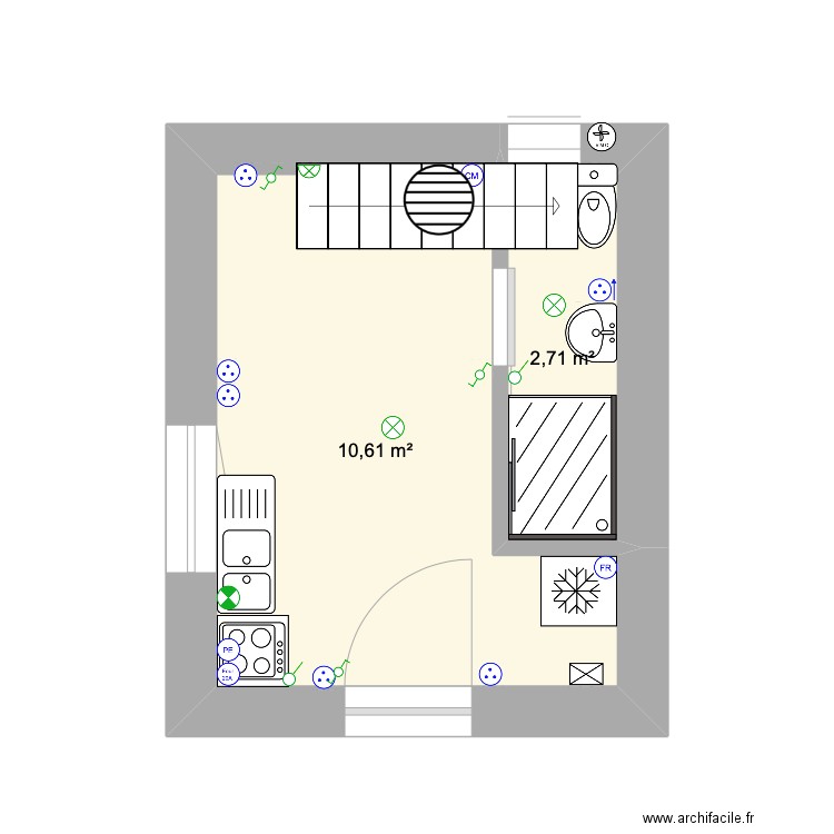 Petite maison rdc. Plan de 2 pièces et 13 m2