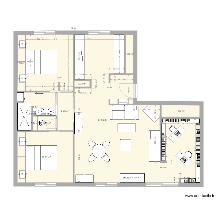 t4fino1. Plan de 16 pièces et 89 m2