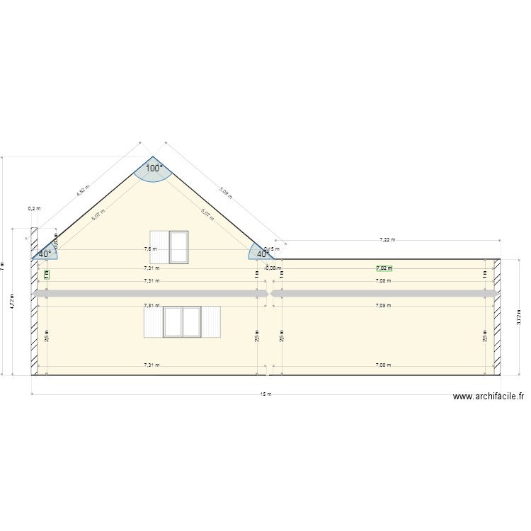 GABARI PIGNON. Plan de 5 pièces et 63 m2