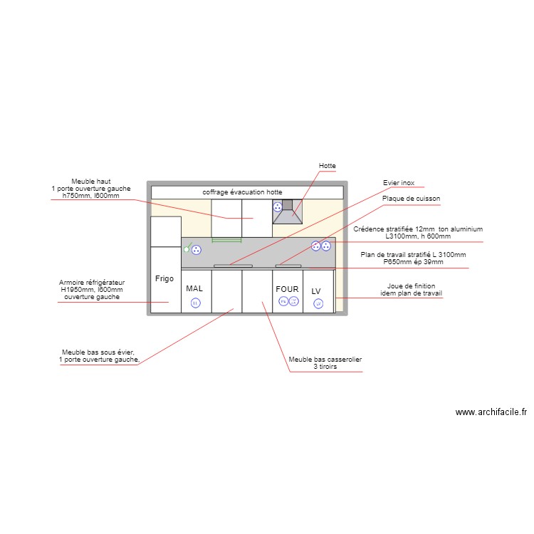 NERON CUISINE. Plan de 1 pièce et 10 m2