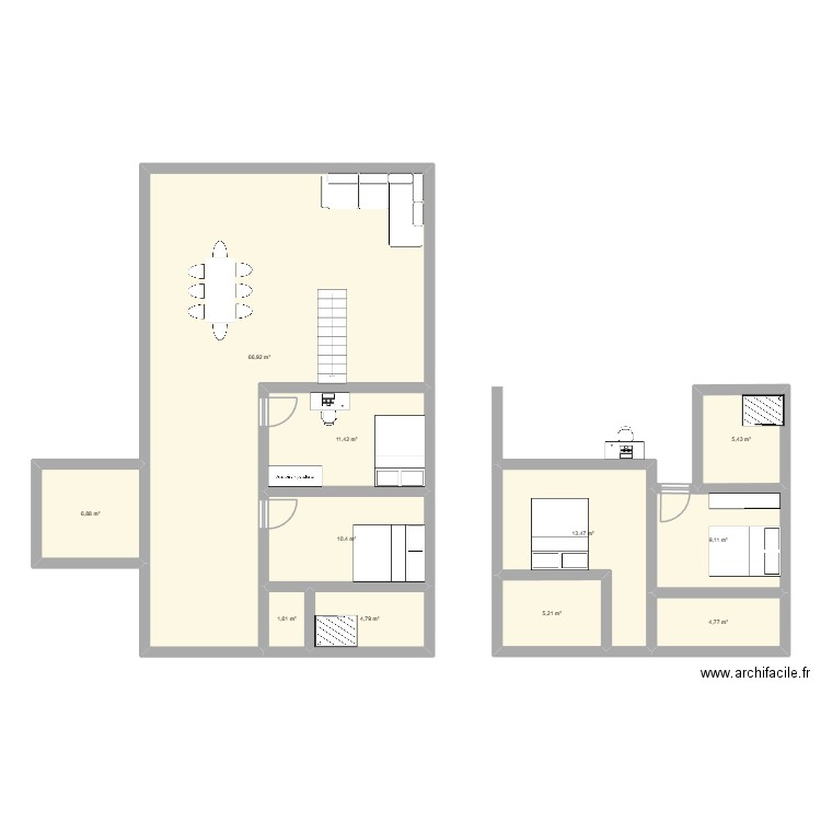 Maison 2 Espace Habitable. Plan de 11 pièces et 140 m2