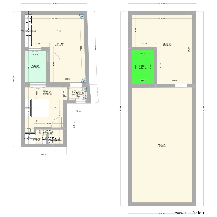 sdb. Plan de 1 pièce et 7 m2