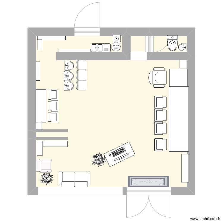 Atelier des coiffeur Saint Grègoire. Plan de 3 pièces et 21 m2