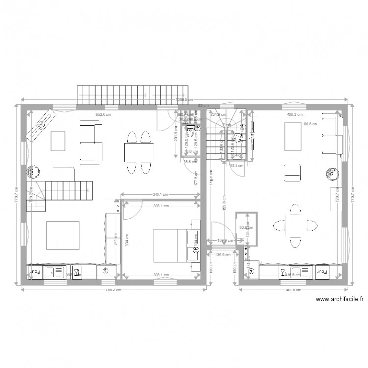 RdC. Plan de 5 pièces et 91 m2