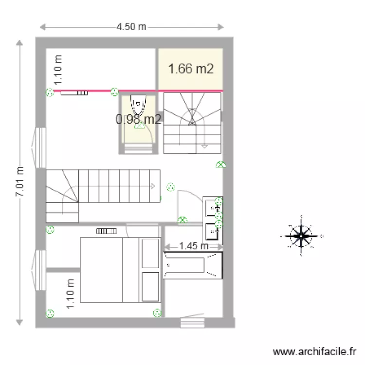 VA premier escalier central. Plan de 