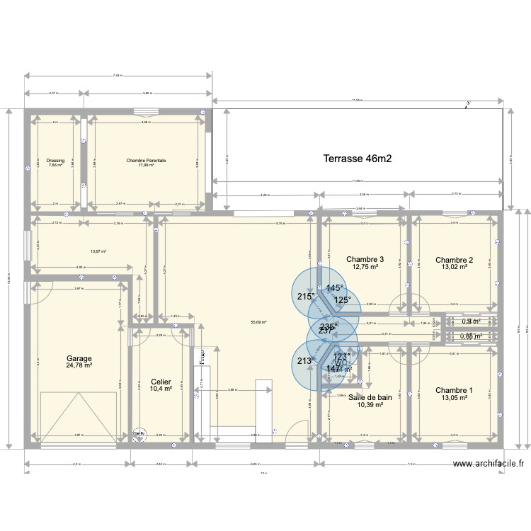 Mesures Maison. Plan de 13 pièces et 183 m2