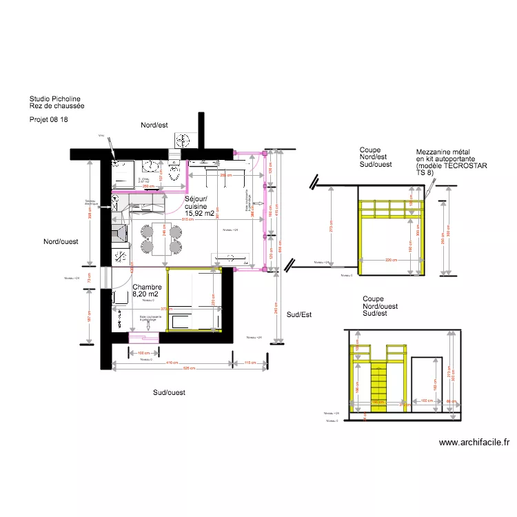 Studio Picholine Rez de chauss&eacute;e 07 18 R&eacute;hausse 3. Plan de 