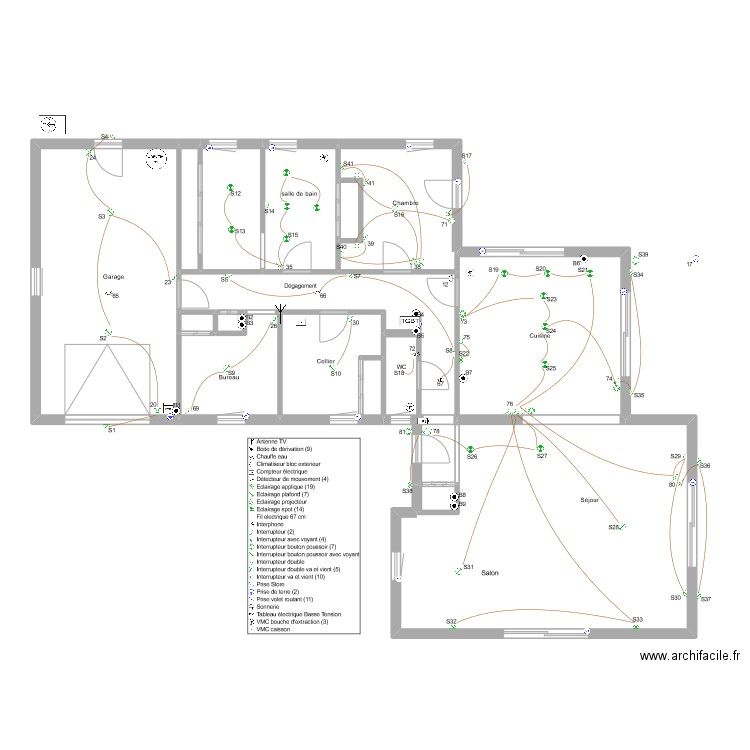 Noel  nadège éclairage. Plan de 14 pièces et 134 m2