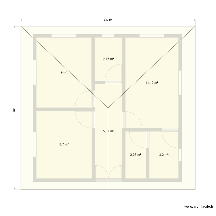 Plan ANON01. Plan de 7 pièces et 43 m2