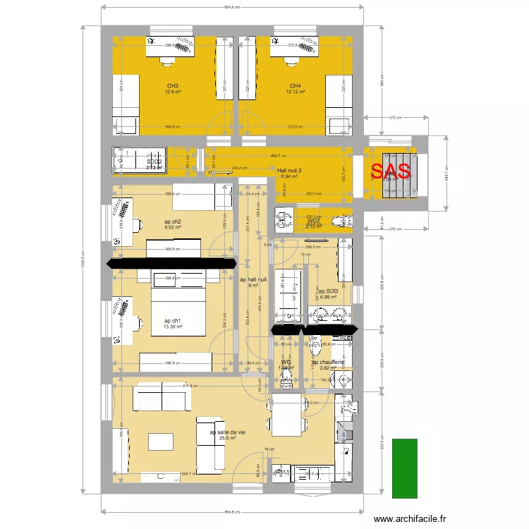 appart 2 ch 106 136. Plan de 