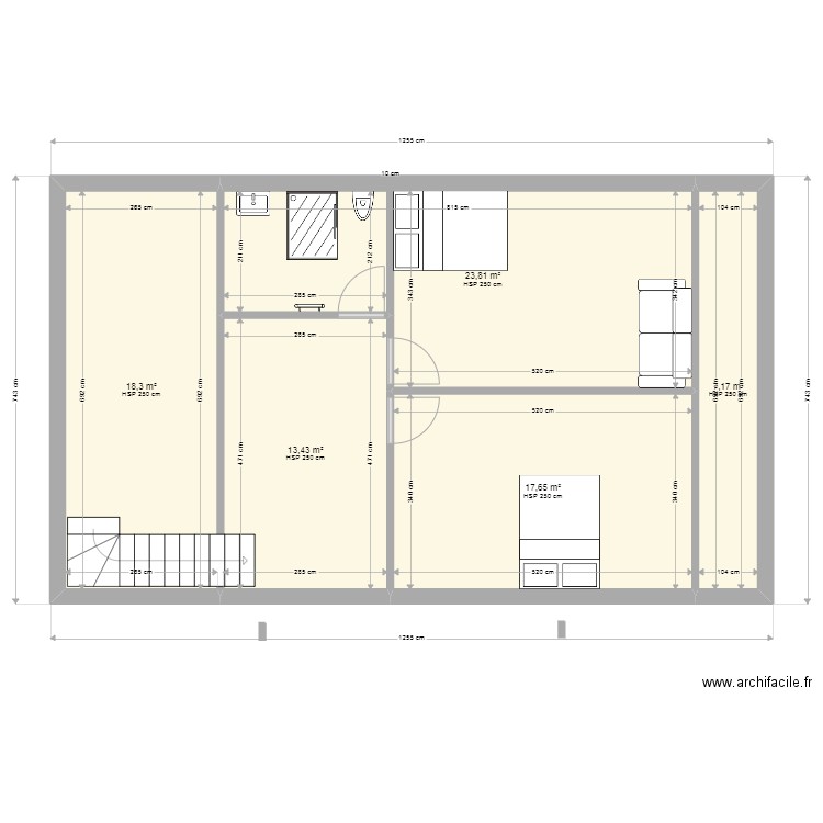 etage. Plan de 5 pièces et 80 m2