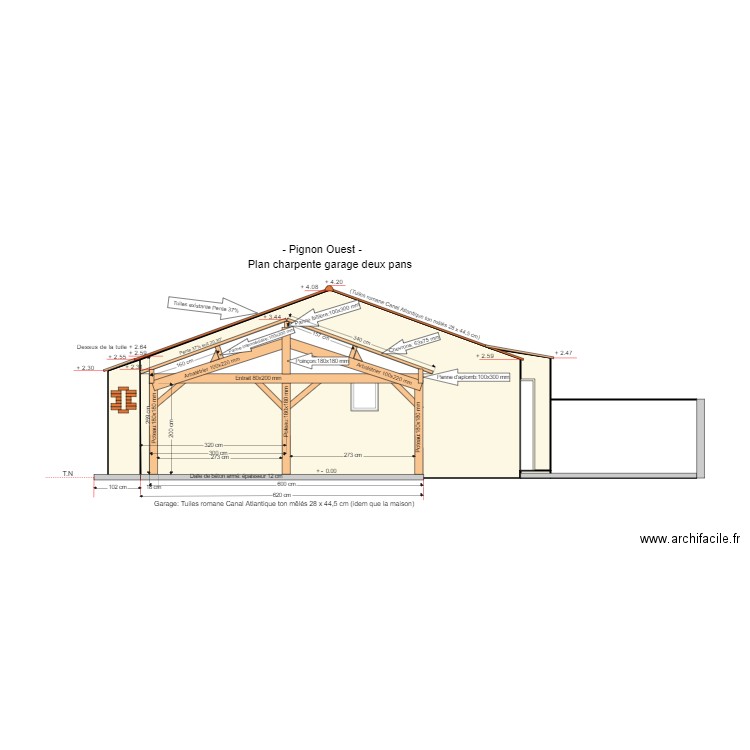 Plan Charpente garage Pignon Ouest. Plan de 0 pièce et 0 m2