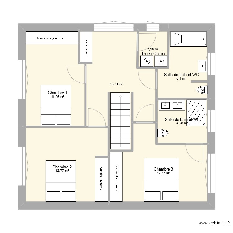 Mon plan type 100A. Plan de 7 pièces et 63 m2