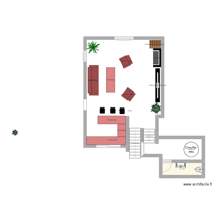 boris rdc. Plan de 1 pièce et 4 m2