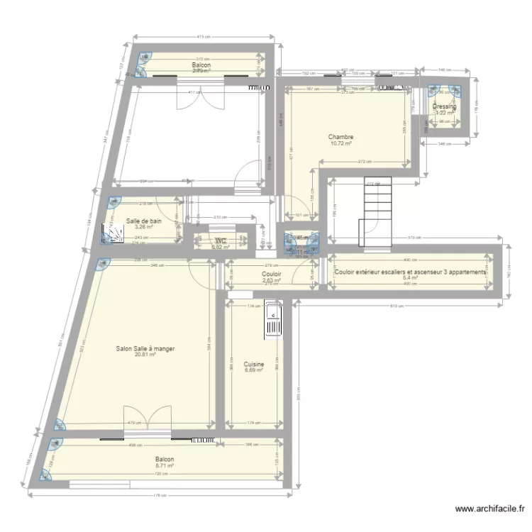 Appartement F3 70 m&egrave;tres. Plan de 